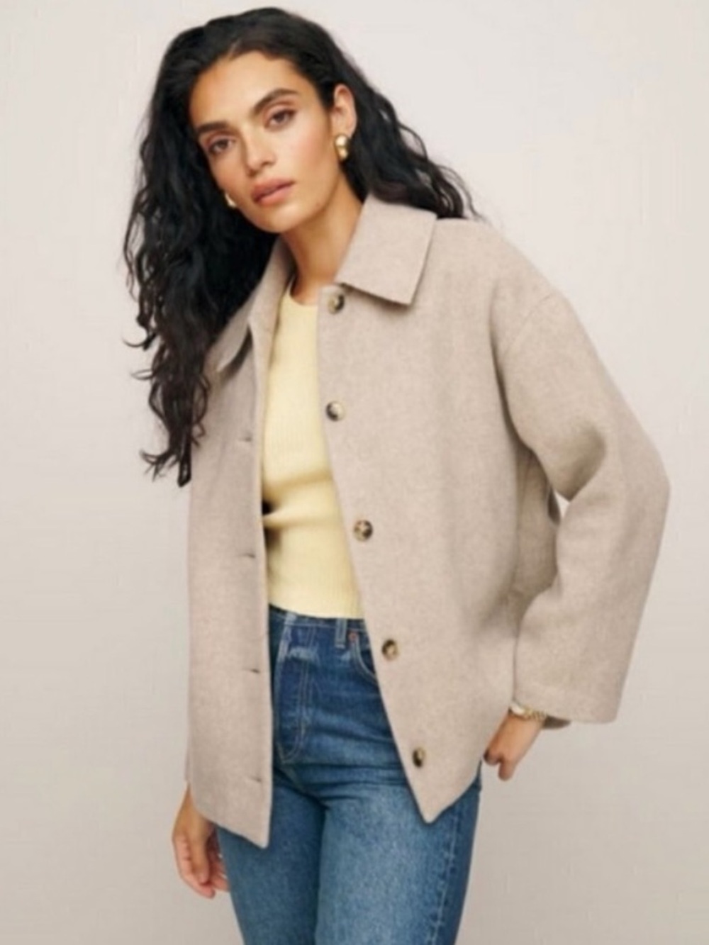 Reformation Rocky Oversized Taupe Wool Button-Front Jacket size XL